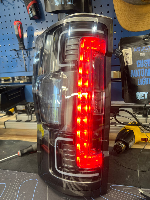2017 - 19 FORD SUPER DUTY TAIL LIGHTS *PAINTED J7* *SMOKED C BARS* *CUSTOM TEXT* *FACTORY LED*