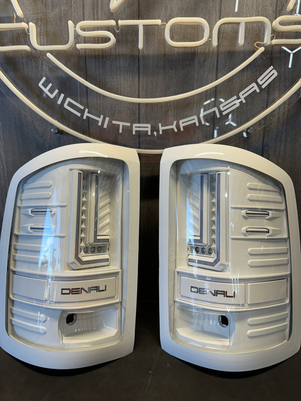 2014 - 19 GMC SIERRA TAIL LIGHTS *PAINTED 8624* *PAINTED LINES* *CUSTOM TEXT* *FACTORY HALOGEN*